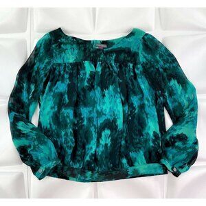 Vince Camuto Sz S Womens Watercolor Floral Print Blouse Peasant Top Elastic Hem